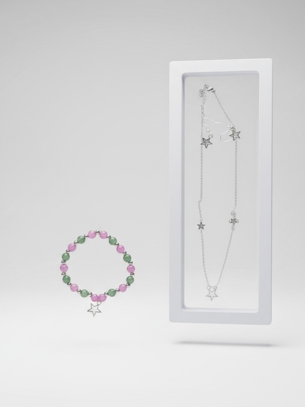Star Charm Pink & Green Beaded Bracelet - Women Jewelry new
